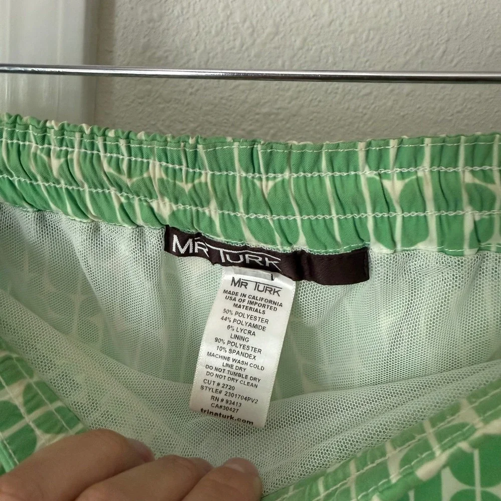 MR. TURK green white printed drawstring pull on swim trunks shorts